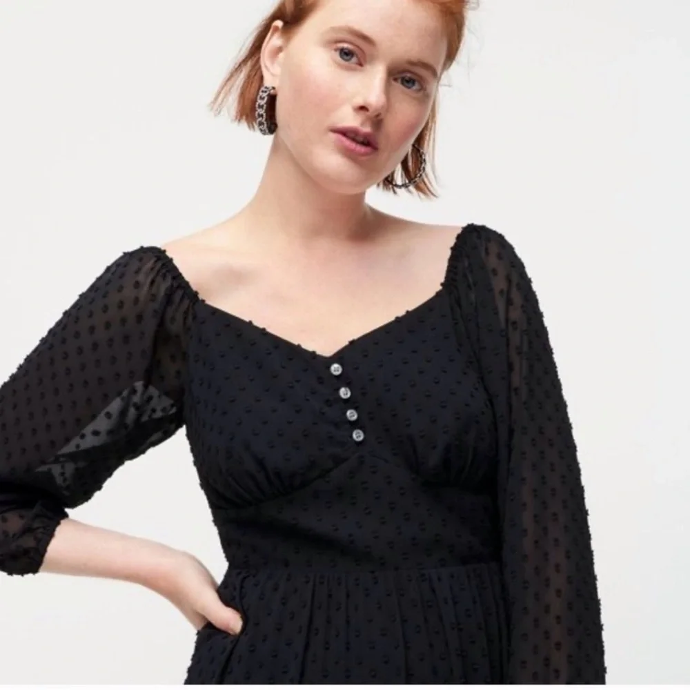 J. Crew Black Tiered Midi Dress in Swiss Black Dot Size 00